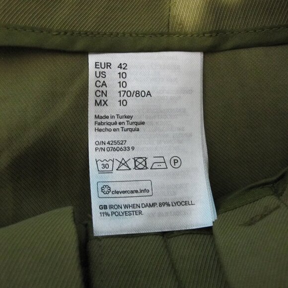 H&M Paper Bag Pants Womens Size 10 Green High Rise Waist Belt Pleated Front NWT - Picture 8 of 12